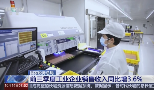 今年前三季度,全國工業(yè)企業(yè)銷售收入同比增長3.6%